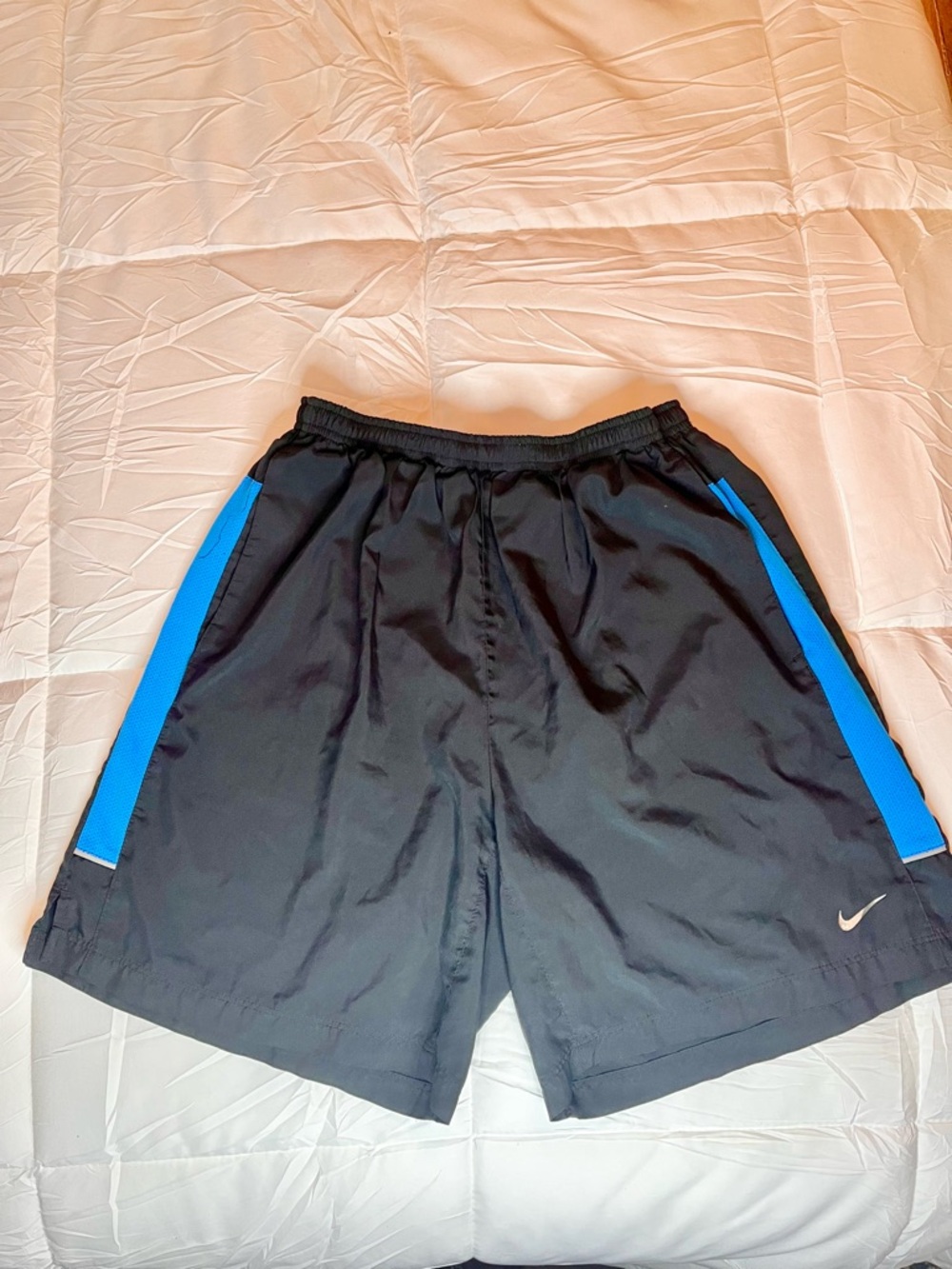 Nike Men’s Black Athletic Shorts with Blue Side Stripes